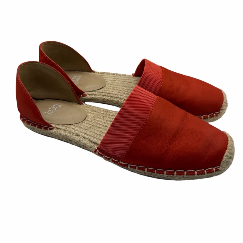 Eileen Fisher Lady Tumbled Nubuck Tomato Red Espadrille Flats‎ Size 9